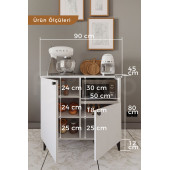 Furniqo KK-1 Kahve Köşesi Çok Amaçlı Mutfak Dolabı, Mikrodalga Dolabı, 2 Kapaklı Beyaz Mutfak Bango - 3