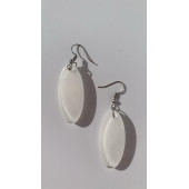 Oval Şekilli Beyaz Renkli Ebruli Gece Yeşil Neon Olan Parlak Küpe Epoksi El Yapımı Hediyelik - 8