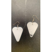 Kalp Şekilli Beyaz Renkli Ebruli Gece Yeşil Neon Olan Parlak Küpe Epoksi El Yapımı Hediyelik - 8