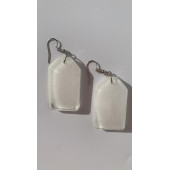 Kare Çerçeve Şekilli Beyaz Renkli Ebruli Gece Yeşil Neon Olan Parlak Küpe Epoksi El Yapımı Hediyelik thumbnail 1