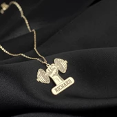 925 Ayar Gümüş Sporcu Halter İsim Kolye Özel Tasarım thumbnail 1