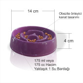 Az Yavaş Yeme Yediren Küçük 175 cc Obez Kedi Köpek Evcil Hayvan Mama Yem Kabı Kasesi Çanağı Kutusu - 3