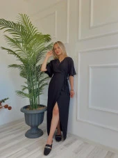 Kadın Yarım Kol Yandan Bağlamalı Jahzeel Elbise Siyah thumbnail 1