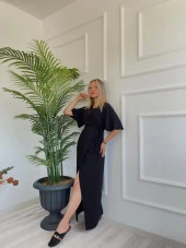 Kadın Yarım Kol Yandan Bağlamalı Jahzeel Elbise Siyah thumbnail 6