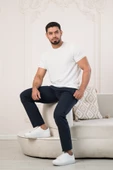 Bisiklet Yaka Desenli Modal Kumaş Likralı Regular Fit Triko T-shirt - 7