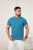 Bisiklet Yaka Desenli Modal Kumaş Likralı Regular Fit Triko T-shirt - 3