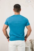 Bisiklet Yaka Desenli Modal Kumaş Likralı Regular Fit Triko T-shirt - 4
