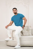 Bisiklet Yaka Desenli Modal Kumaş Likralı Regular Fit Triko T-shirt - 1