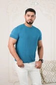 Bisiklet Yaka Desenli Modal Kumaş Likralı Regular Fit Triko T-shirt - 2
