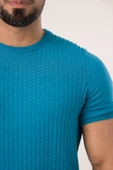 Bisiklet Yaka Desenli Modal Kumaş Likralı Regular Fit Triko T-shirt - 5