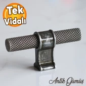Hisar Eskitme Antik Gümüş Metal Düğme Tek Vidalı Mobilya Mutfak Çekmece Dolap Kulpu Kulbu Kulpları thumbnail 1