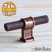 Hisar Eskitme Antik Bakır Metal Düğme Tek Vidalı Mobilya Mutfak Çekmece Dolap Kulpu Kulbu Kulpları thumbnail 1