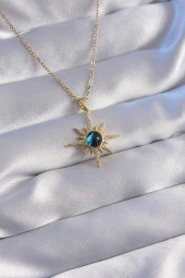 316L Çelik Zincir Gold Renk Zirkon Taşlı Kutup Yıldızı Figürlü Gezegen Kolye - TJ-BKO8790 - 1