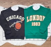 Oversize 2'li Sweatshirt London+Chıcago Baskılı (Füme CHİCAGO Yeşil LONDON) (jIg1fgFgKGqVN) - 1