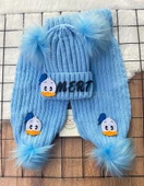 Figürlü Atkı Bere Takımı - Figürlü ATKI BERE ÇİFT PONPONLU - Mavi Ördek (332085630823) - 1