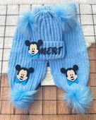 Kişiye Özel İsimli Figürlü Atkı Bere Takımı - İSİMİ ATKI BERE ÇİFT PONPONLU - Mavi Mickey (84737624522) - 1