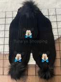 Figürlü Atkı Bere Takımı - Figürlü ATKI BERE ÇİFT PONPONLU - Siyah Mickey (632085630823) - 1