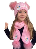 Kişiye Özel İsimli Figürlü Atkı Bere Takımı - İSİMİ ATKI BERE ÇİFT PONPONLU - Pembe Tavşan (04737624522) - 1