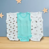 %100 PAMUKLU BEBEK ÇITÇITLI BODY ZIBIN 3'LÜ SET - MİKİ KAFA TURKUAZ FİLLİ ZURAFA (GeNUbIhT0j0mQ) - 10
