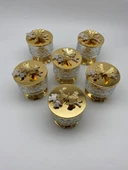 6'lı Ayaklı Gold Timeless Cam Magnolia Kasesi, Kelebek Kapaklı Dondurmalık, Şekerlik, Çerezlik - 2