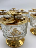 6'lı Ayaklı Gold Timeless Cam Magnolia Kasesi, Kelebek Kapaklı Dondurmalık, Şekerlik, Çerezlik - 3