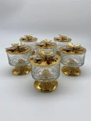 6'lı Ayaklı Gold Timeless Cam Magnolia Kasesi, Kelebek Kapaklı Dondurmalık, Şekerlik, Çerezlik - 1