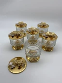 6'lı Ayaklı Gold Timeless Cam Magnolia Kasesi, Kelebek Kapaklı Dondurmalık, Şekerlik, Çerezlik - 4