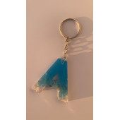 A Harfi Mavi Renk Deniz Kabuklu Gümüş Aksesuarlı Epoksi Anahtarlık El Yapımı Hediyelik thumbnail 1