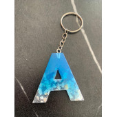 A Harfi Mavi Renk Deniz Kabuklu Gümüş Aksesuarlı Epoksi Anahtarlık El Yapımı Hediyelik thumbnail 3