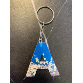 A Harfi Mavi Renk Deniz Kabuklu Gümüş Aksesuarlı Epoksi Anahtarlık El Yapımı Hediyelik thumbnail 4