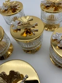 6'lı Ayaklı Gold Elysia Cam Magnolia Kasesi, Kelebek Kapaklı Dondurmalık, Şekerlik, Çerezlik - 5