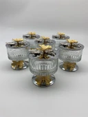 6'lı Ayaklı Gümüş Elysia Cam Magnolia Kasesi, Kelebek Kapaklı Dondurmalık, Şekerlik, Çerezlik - 1