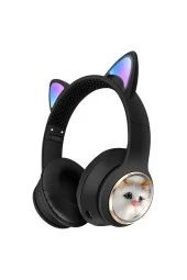 Kedi Tüylü Işıklı Kedili Mikrofonlu Bluetoothlu Kulaklık SD Aux Girişli KEDİ kulaklık Kablosuz - 1