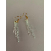 Şeffaf Renkli Gece Yeşil Neon Olan Parlak Üçlü Çubuk Şekilli Küpe Epoksi El Yapımı Hediyelik thumbnail 3