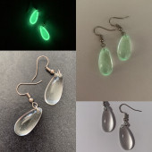 Şeffaf Renk Gece Yeşil Neon Olan Damla Şekilli Gümüş Aksesuarlı Küpe Epoksi El Yapımı Hediyelik thumbnail 4