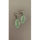 Şeffaf Renk Gece Yeşil Neon Olan Damla Şekilli Gümüş Aksesuarlı Küpe Epoksi El Yapımı Hediyelik thumbnail 7