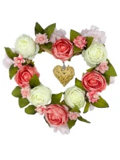 Nettenevime Yapay Çiçek Hasır Kalp Kapı Süsü Pembe Beyaz Şakayık thumbnail 1