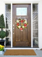 Nettenevime Yapay Çiçek Hasır Kalp Kapı Süsü Pembe Beyaz Şakayık thumbnail 2