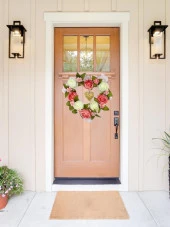 Nettenevime Yapay Çiçek Hasır Kalp Kapı Süsü Pembe Beyaz Şakayık thumbnail 3