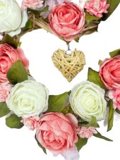 Nettenevime Yapay Çiçek Hasır Kalp Kapı Süsü Pembe Beyaz Şakayık thumbnail 4