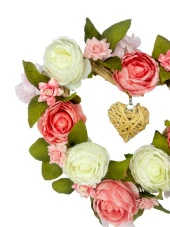 Nettenevime Yapay Çiçek Hasır Kalp Kapı Süsü Pembe Beyaz Şakayık thumbnail 5