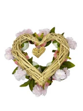 Nettenevime Yapay Çiçek Hasır Kalp Kapı Süsü Pembe Beyaz Şakayık thumbnail 6