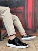 BA0003 Bağcıklı Klasik  Siyah Beyaz Taban Rugan Yüksek Taban Casual Erkek Ayakkabı thumbnail 1