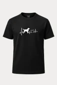 Köpek Dostum Kalp Atışı Baskılı Loose Fit Bisiklet Yaka Unisex Tişört Siyah - 1