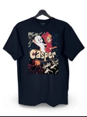 Sevimli Hayalet Casper Nostalji Baskılı Loose Fit Bisiklet Yaka Unisex Tişört Siyah - 1