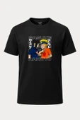 Sasuke ve Naruto Baskılı Loose Fit Bisiklet Yaka Unisex Tişört Anime Manga Siyah - 1