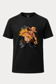 Ace Ateşi One Piece Baskılı Loose Fit Bisiklet Yaka Unisex Tişört Anime Manga - 1