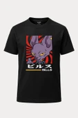 Birusu Beerus Dragon Ball Baskılı Loose Fit Bisiklet Yaka Unisex Siyah Tişört Anime Manga - 1