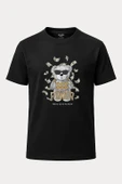 Power Zengin Ayı Baskılı Loose Fit Bisiklet Yaka Unisex Tişört Siyah - 1