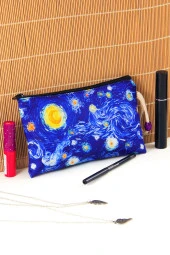 Yıldızlı Gece Tablosu Desenli Van Gogh Kalemlik Fermuarlı Makyaj Çantası Orta Boy 12cm X 20cm - 1